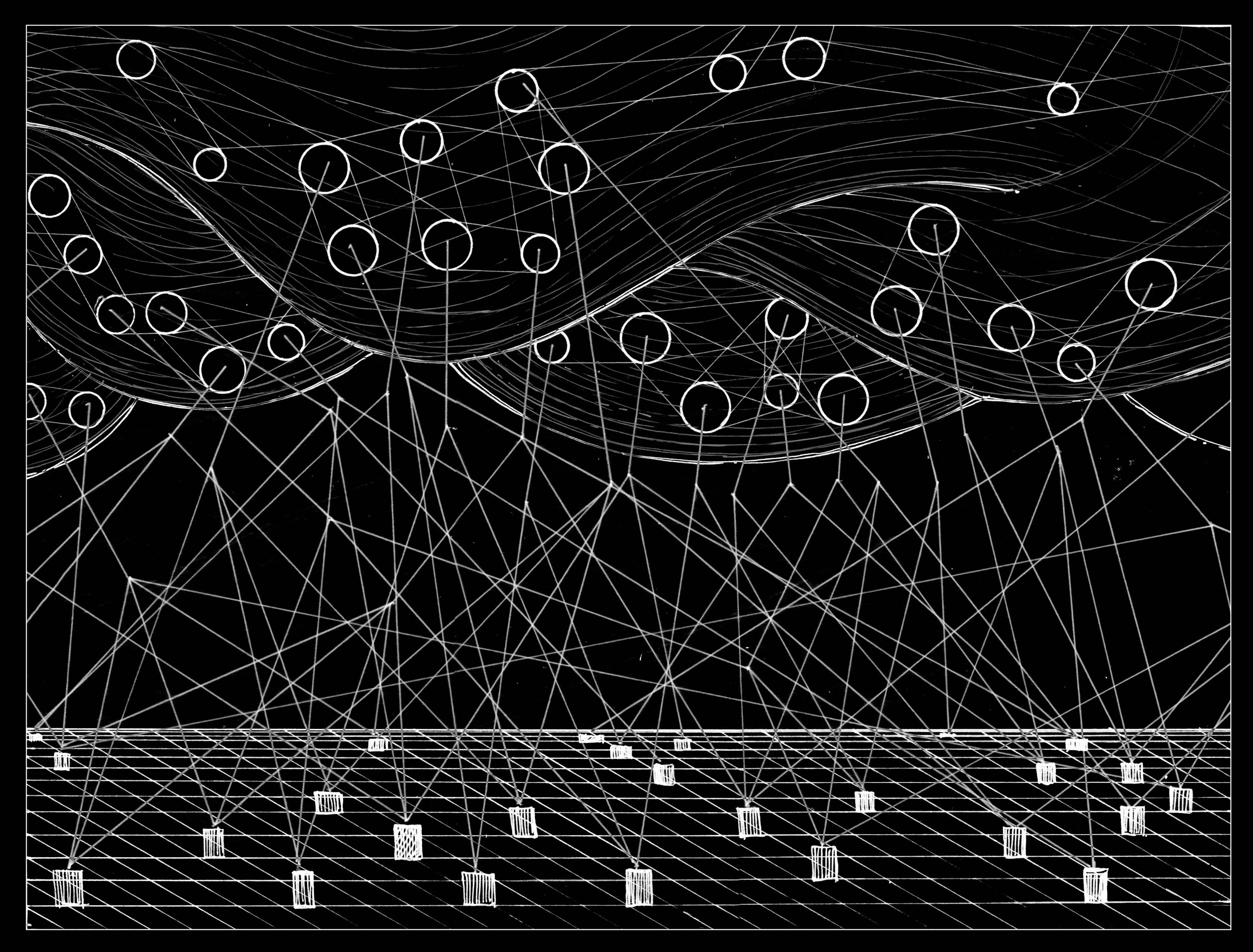 Marc Ngui animated illustration for Team Machine - smooth sinusoidal flows above a geometric grid